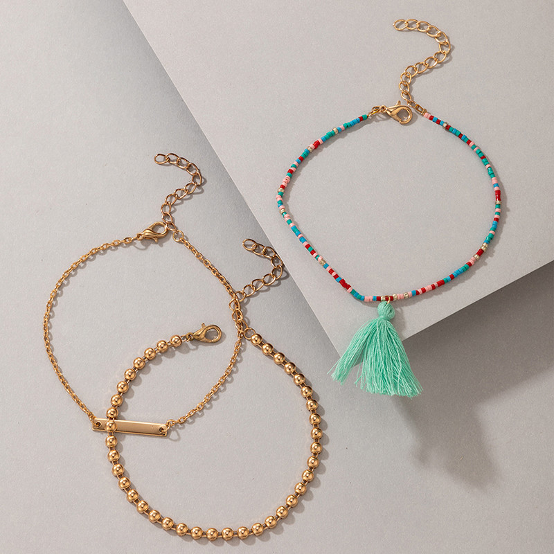 Tocona 3 buc/seturi gleznele colorate cu margele pentru femei Nou la modă lanț pentru picioare cu ciucuri Bijuterii reglabile din metal din aliaj de aur 20302