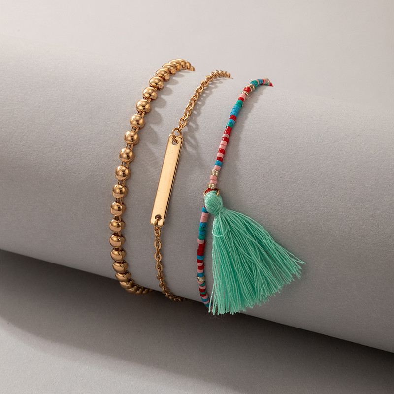 Tocona 3 buc/seturi gleznele colorate cu margele pentru femei Nou la modă lanț pentru picioare cu ciucuri Bijuterii reglabile din metal din aliaj de aur 20302