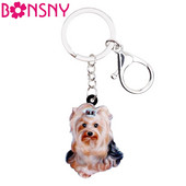Bonsny Acrilic Elegant Yorkshire Terrier Câine Breloc Breloc Inele Bijuterii Pentru Femei Fete Doamne Poșetă Brelocuri Mașină 2018 Nou