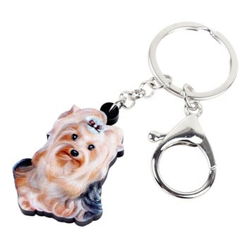Bonsny Ακρυλικό Κομψό Yorkshire Terrier Dog Αλυσίδες μπρελόκ Δαχτυλίδια μπρελόκ Κοσμήματα για γυναίκες κορίτσι Γυναικεία τσάντα αυτοκινήτου Charms 2018 Νέο