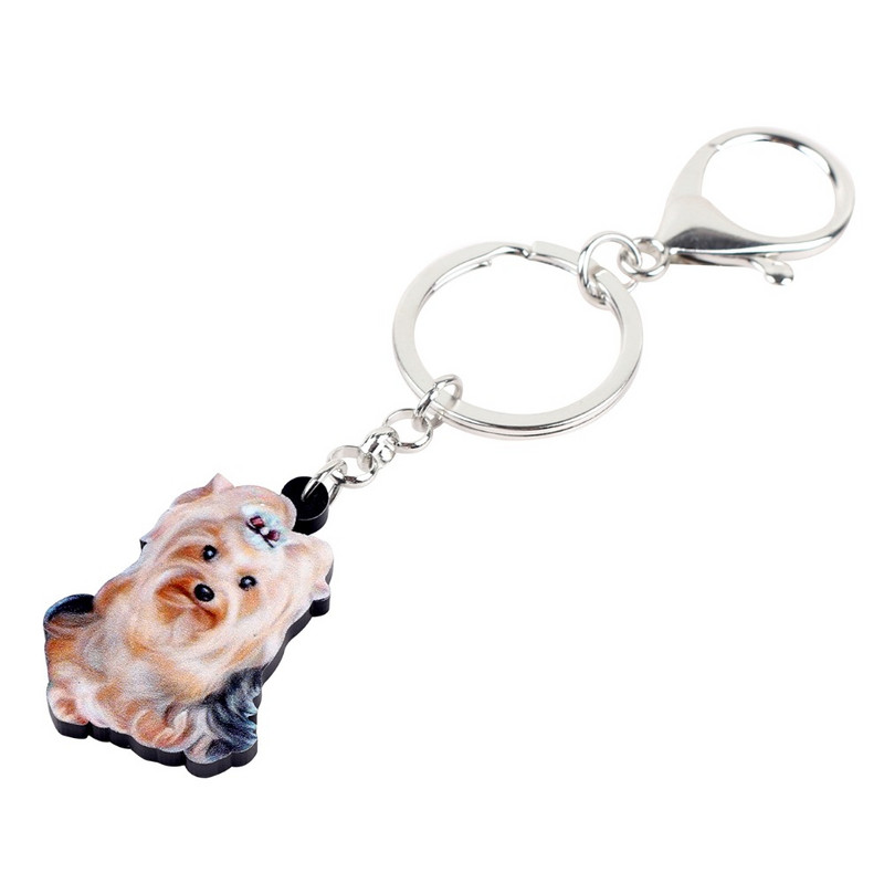 Bonsny Acrilic Elegant Yorkshire Terrier Câine Breloc Breloc Inele Bijuterii Pentru Femei Fete Doamne Poșetă Brelocuri Mașină 2018 Nou