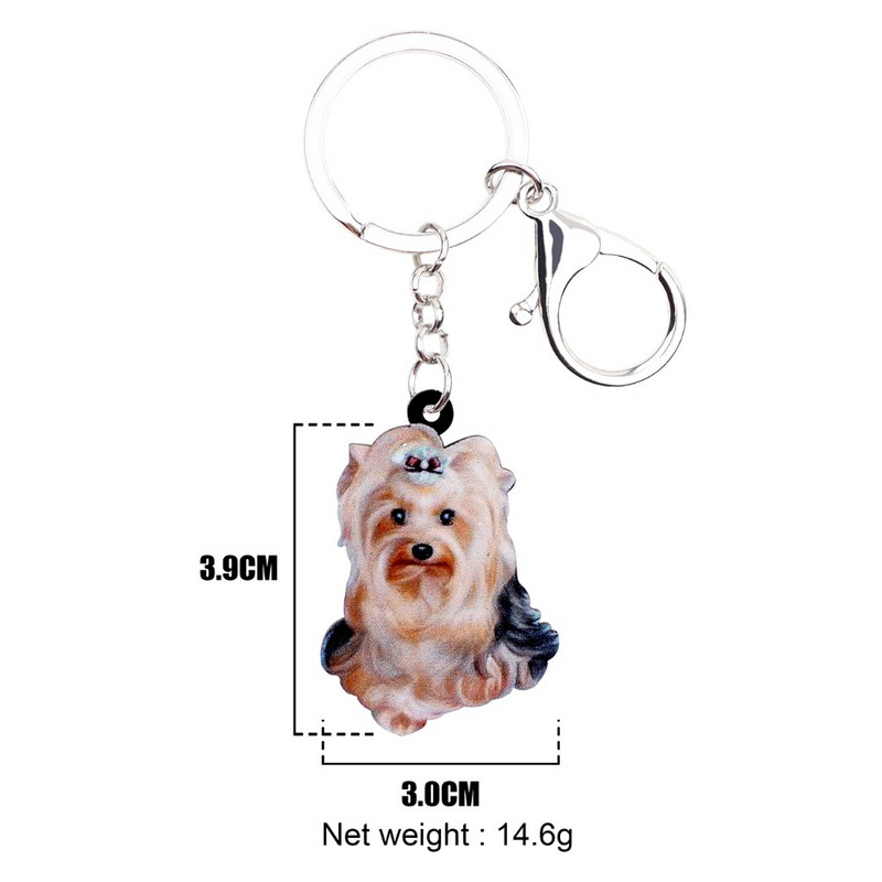 Bonsny Acrilic Elegant Yorkshire Terrier Câine Breloc Breloc Inele Bijuterii Pentru Femei Fete Doamne Poșetă Brelocuri Mașină 2018 Nou