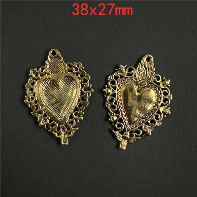 6 bucăți de culoare argint/aurie brelocuri inimă sacră pandantive tradiționale Corazon accesoriu pentru fabricarea de bijuterii lucrate manual DIY