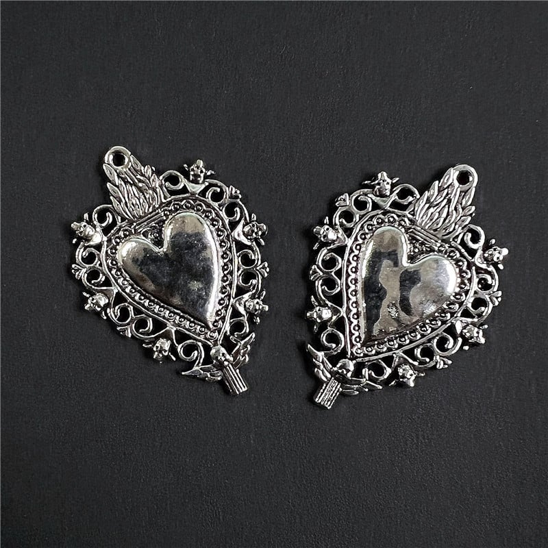 6 bucăți de culoare argint/aurie brelocuri inimă sacră pandantive tradiționale Corazon accesoriu pentru fabricarea de bijuterii lucrate manual DIY