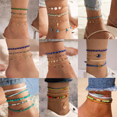 Tocona frânghie colorate gleznele realizate manual cu margele pește sandale desculțe lanț reglabil pentru picioare Bijuterii Bohemain pentru femei bărbați