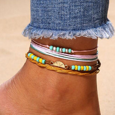 Tocona frânghie colorate gleznele realizate manual cu margele pește sandale desculțe lanț reglabil pentru picioare Bijuterii Bohemain pentru femei bărbați