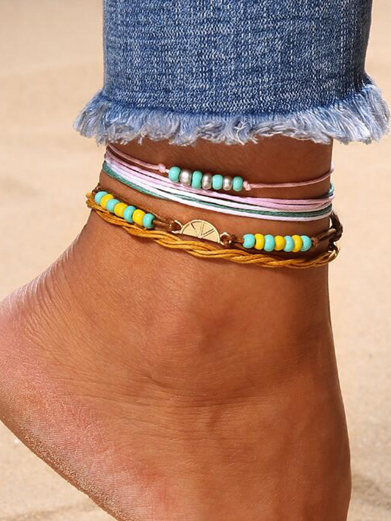 Tocona frânghie colorate gleznele realizate manual cu margele pește sandale desculțe lanț reglabil pentru picioare Bijuterii Bohemain pentru femei bărbați