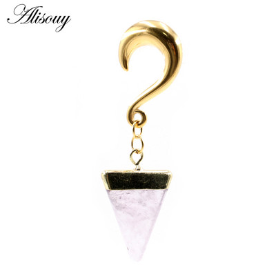 Alisouy 1 buc din oțel inoxidabil pentru greutatea urechii triunghi piatră naturală dangle dop pentru urechi tuneluri extensie targi piercing bijuterii pentru corp