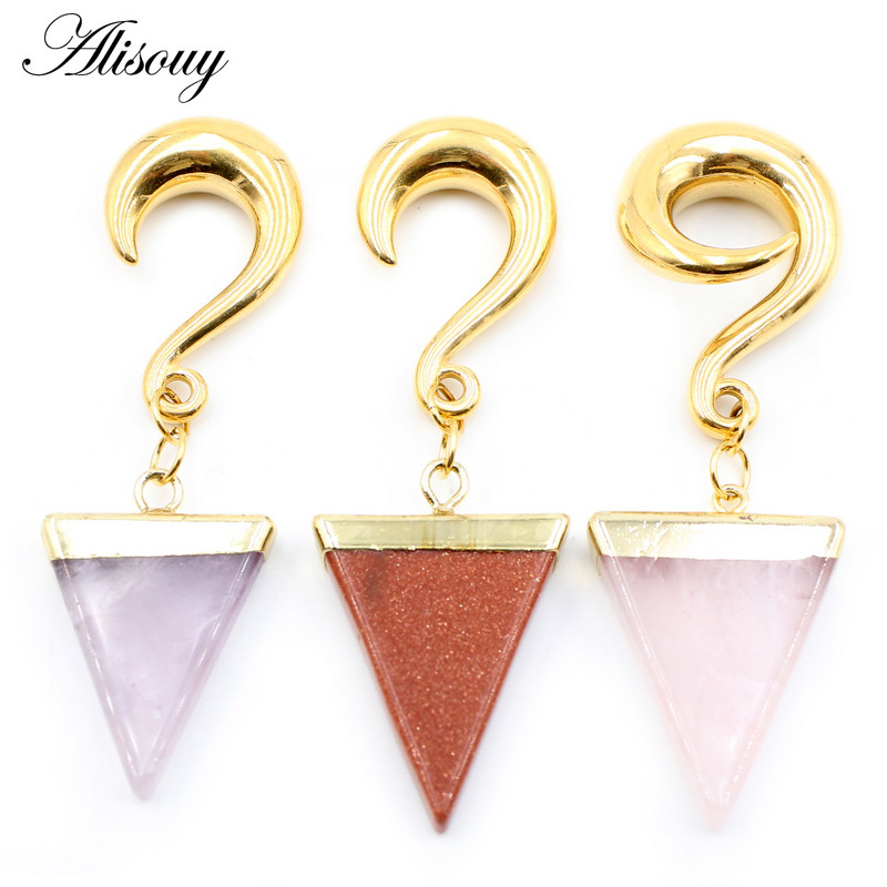 Alisouy 1 buc din oțel inoxidabil pentru greutatea urechii triunghi piatră naturală dangle dop pentru urechi tuneluri extensie targi piercing bijuterii pentru corp