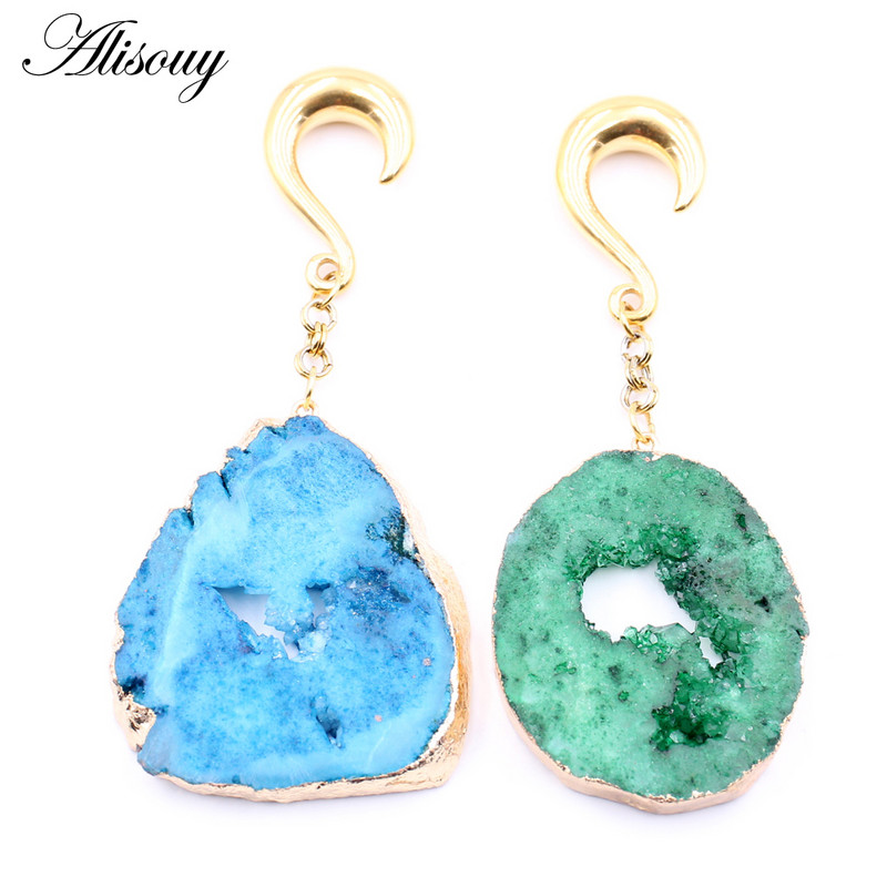 Alisouy 1 buc din oțel inoxidabil pentru greutatea urechii triunghi piatră naturală dangle dop pentru urechi tuneluri extensie targi piercing bijuterii pentru corp