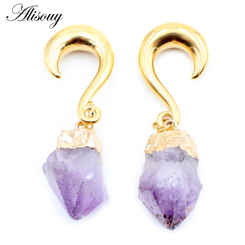 Alisouy 1 buc din oțel inoxidabil pentru greutatea urechii triunghi piatră naturală dangle dop pentru urechi tuneluri extensie targi piercing bijuterii pentru corp