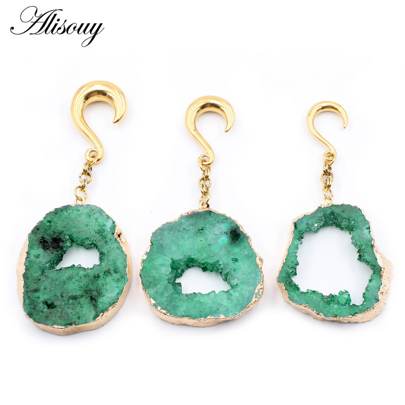 Alisouy 1 buc din oțel inoxidabil pentru greutatea urechii triunghi piatră naturală dangle dop pentru urechi tuneluri extensie targi piercing bijuterii pentru corp