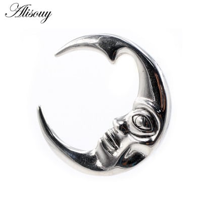 Alisouy 1 buc din oțel inoxidabil 316L, lună, față umană, urechi, greutăți pentru urechi, extensie grea, targă, calibre, cercei, piercing pentru corp, bijuterii
