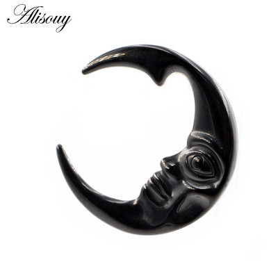 Alisouy 1 buc din oțel inoxidabil 316L, lună, față umană, urechi, greutăți pentru urechi, extensie grea, targă, calibre, cercei, piercing pentru corp, bijuterii