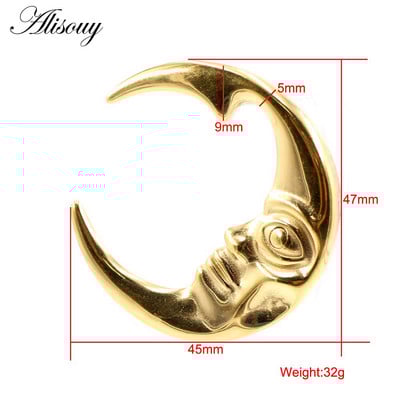 Alisouy 1 buc din oțel inoxidabil 316L, lună, față umană, urechi, greutăți pentru urechi, extensie grea, targă, calibre, cercei, piercing pentru corp, bijuterii