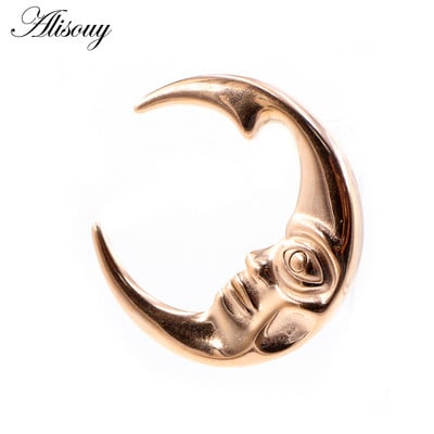 Alisouy 1 buc din oțel inoxidabil 316L, lună, față umană, urechi, greutăți pentru urechi, extensie grea, targă, calibre, cercei, piercing pentru corp, bijuterii
