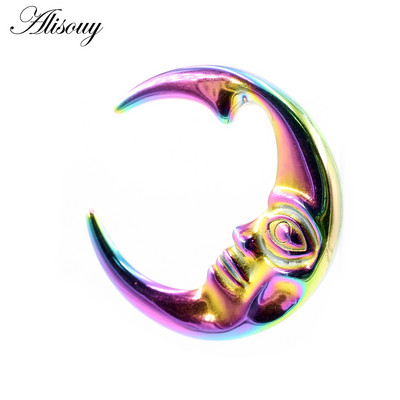 Alisouy 1 buc din oțel inoxidabil 316L, lună, față umană, urechi, greutăți pentru urechi, extensie grea, targă, calibre, cercei, piercing pentru corp, bijuterii
