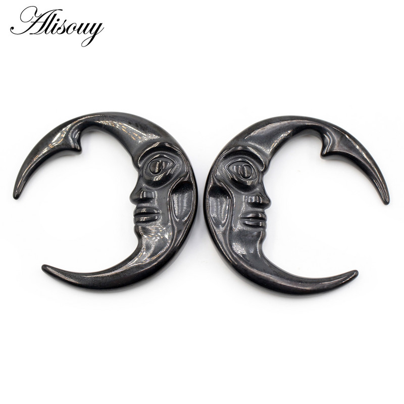 Alisouy 1 buc din oțel inoxidabil 316L, lună, față umană, urechi, greutăți pentru urechi, extensie grea, targă, calibre, cercei, piercing pentru corp, bijuterii