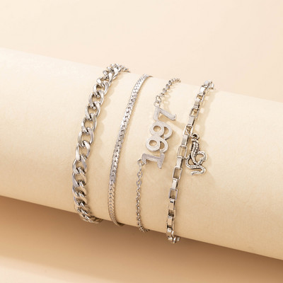 Tocona Bohemian Snake Anklets for Women Charms 1997 Letter Argintiu Din aliaj Metal Lanț pentru picioare Accesorii pentru bijuterii 4buc/seturi