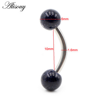 Alisouy 2PCS 14G неръждаема стомана 5 мм каменна топка вежди Извити щанги Пръстен за устни Snug Daith Helix Обеци Бижута за пиърсинг