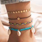 Tocona 4 buc/seturi Boho Shell de culoare aurie gleznele pentru femei frânghie colorate stea mărgele ciucuri lanț pentru picioare accesorii de bijuterii de vară