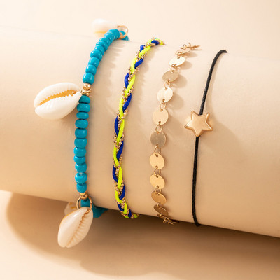 Tocona 4 buc/seturi Boho Shell de culoare aurie gleznele pentru femei frânghie colorate stea mărgele ciucuri lanț pentru picioare accesorii de bijuterii de vară