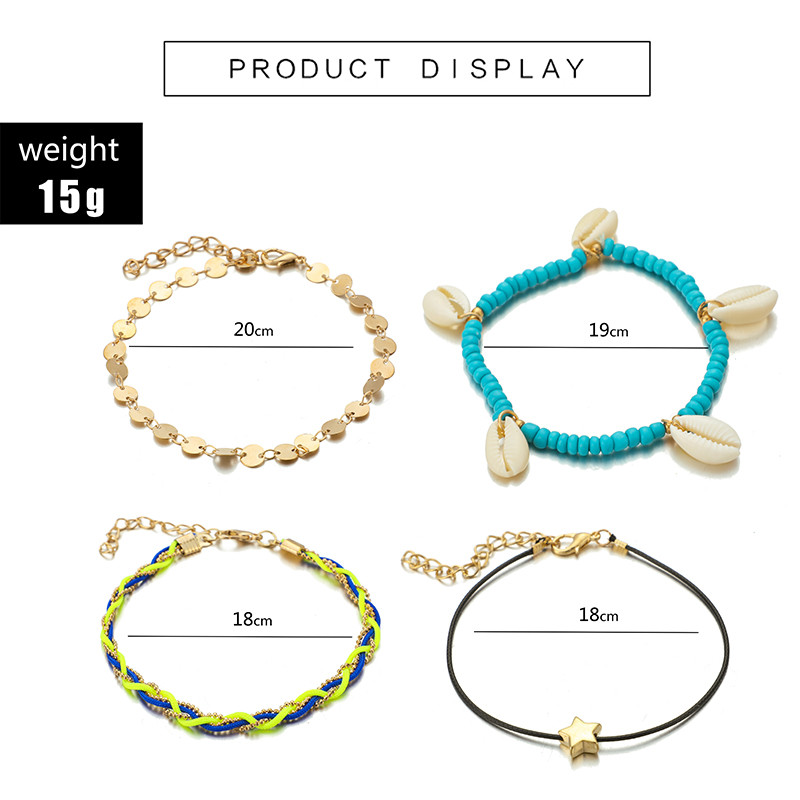 Tocona 4 buc/seturi Boho Shell de culoare aurie gleznele pentru femei frânghie colorate stea mărgele ciucuri lanț pentru picioare accesorii de bijuterii de vară