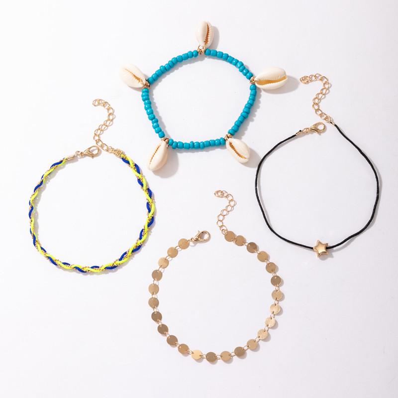 Tocona 4 buc/seturi Boho Shell de culoare aurie gleznele pentru femei frânghie colorate stea mărgele ciucuri lanț pentru picioare accesorii de bijuterii de vară