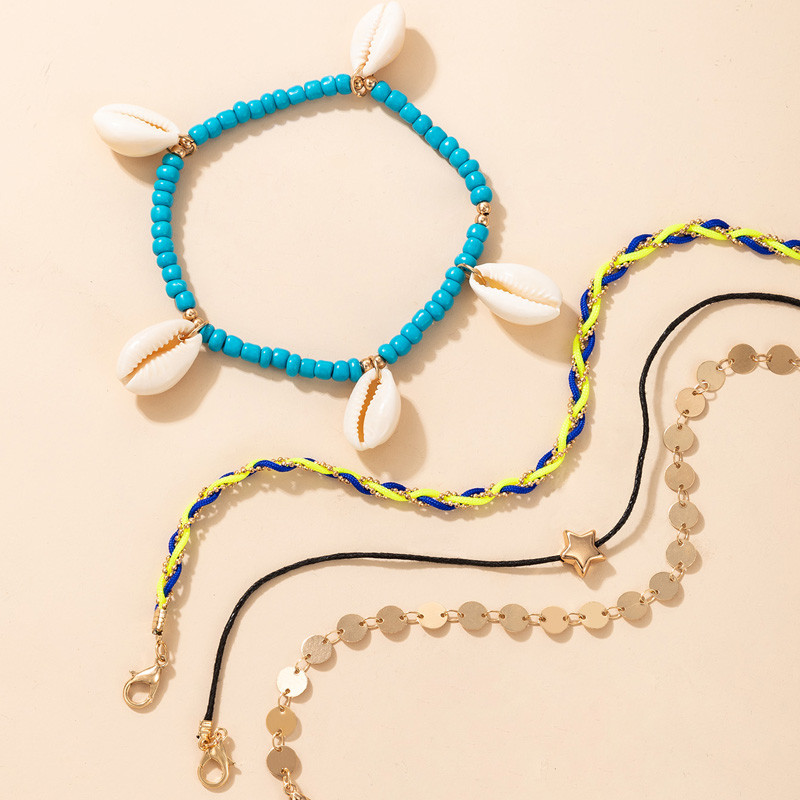 Tocona 4 buc/seturi Boho Shell de culoare aurie gleznele pentru femei frânghie colorate stea mărgele ciucuri lanț pentru picioare accesorii de bijuterii de vară