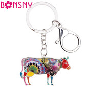 Bonsny emajl Metalni cvjetni govedo bik privjesak za ključeve privjesak za ključeve Nakit za dame Žene Tinejdžeri Ručna torbica Auto Farm Animal Charms