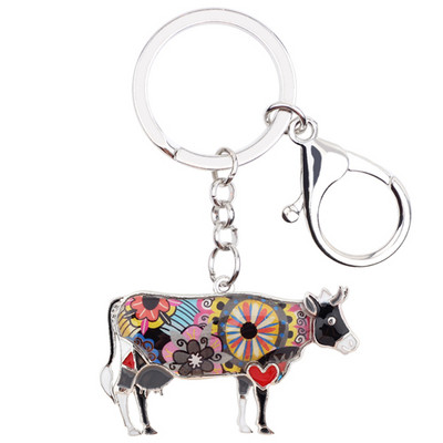 Bonsny emajl Metalni cvjetni govedo bik privjesak za ključeve privjesak za ključeve Nakit za dame Žene Tinejdžeri Ručna torbica Auto Farm Animal Charms