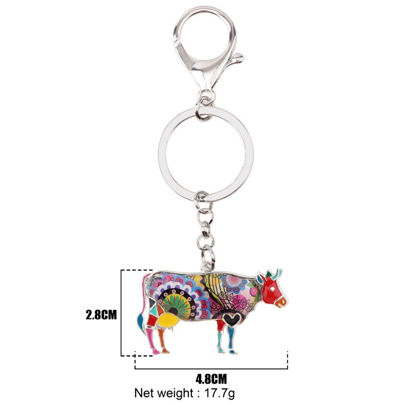 Bonsny emajl Metalni cvjetni govedo bik privjesak za ključeve privjesak za ključeve Nakit za dame Žene Tinejdžeri Ručna torbica Auto Farm Animal Charms