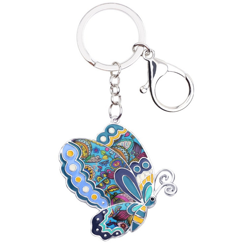 Lanț cheie cu fluture din aliaj email Bonsny, brelocuri, inel, bijuterii pentru insecte, pentru femei, fete, cadou, geantă de mână, pandantiv cu mașină, comerț cu ridicata