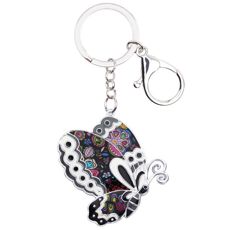 Lanț cheie cu fluture din aliaj email Bonsny, brelocuri, inel, bijuterii pentru insecte, pentru femei, fete, cadou, geantă de mână, pandantiv cu mașină, comerț cu ridicata