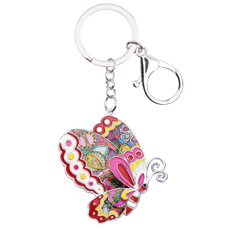Lanț cheie cu fluture din aliaj email Bonsny, brelocuri, inel, bijuterii pentru insecte, pentru femei, fete, cadou, geantă de mână, pandantiv cu mașină, comerț cu ridicata