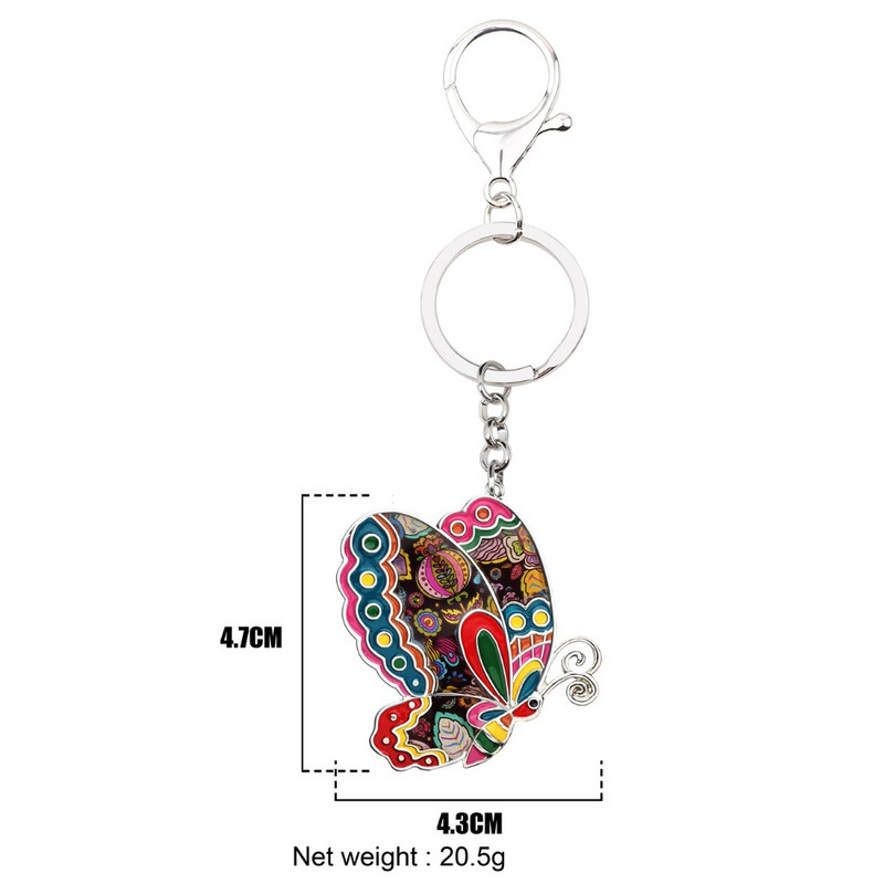 Lanț cheie cu fluture din aliaj email Bonsny, brelocuri, inel, bijuterii pentru insecte, pentru femei, fete, cadou, geantă de mână, pandantiv cu mașină, comerț cu ridicata