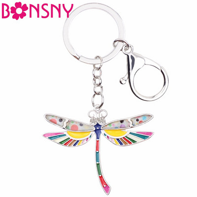 Bonsny Enamel Dragonfly Ключодържател Ключодържател Дамска дамска чанта Чар Горещи новости Бижута с животни Аксесоари за ключове за кола Изявление Цена
