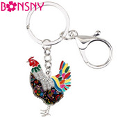 Bonsny metal emailat cu stras pui găină brelocuri breloc breloc bijuterii animale de fermă pentru femei fete geanta brelocuri mașină vrac
