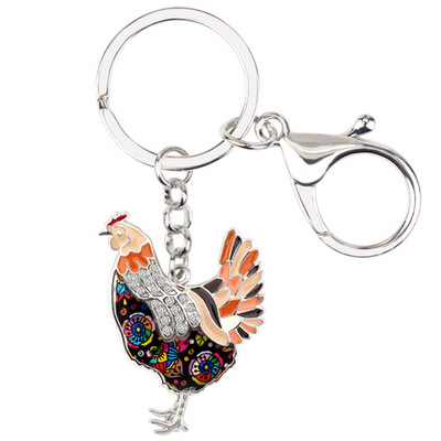 Bonsny metal emailat cu stras pui găină brelocuri breloc breloc bijuterii animale de fermă pentru femei fete geanta brelocuri mașină vrac