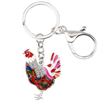 Bonsny metal emailat cu stras pui găină brelocuri breloc breloc bijuterii animale de fermă pentru femei fete geanta brelocuri mașină vrac
