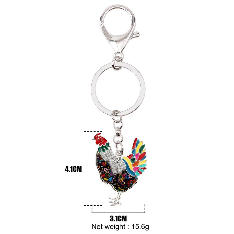 Bonsny metal emailat cu stras pui găină brelocuri breloc breloc bijuterii animale de fermă pentru femei fete geanta brelocuri mașină vrac