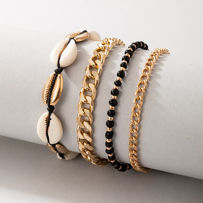 Tocona Bohemian Shell kulkšnys moterims Charms karoliukų lydinio metalo reguliuojamos pėdos grandinėlės papuošalų priedai 4vnt/komplektas 20193 m.