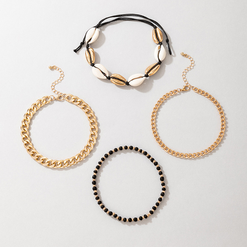 Tocona Bohemian Shell glezna pentru femei Brelocuri cu margele din aliaj metalic reglabil lant pentru picioare Accesorii bijuterii 4buc/seturi 20193