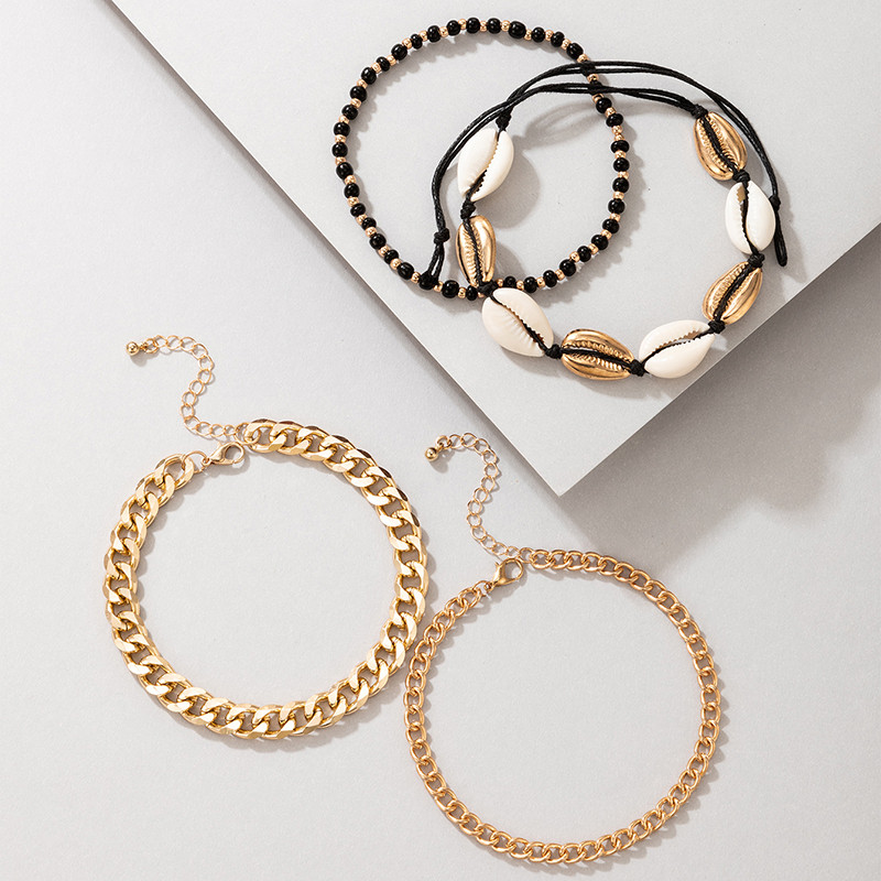 Tocona Bohemian Shell glezna pentru femei Brelocuri cu margele din aliaj metalic reglabil lant pentru picioare Accesorii bijuterii 4buc/seturi 20193