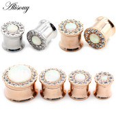 Alisouy 2 buc 6-25 mm din oțel inoxidabil opal zircon tunel pentru urechi dopuri de expansiune pentru carne, calibre, cercei, piercing, bijuterii pentru corp