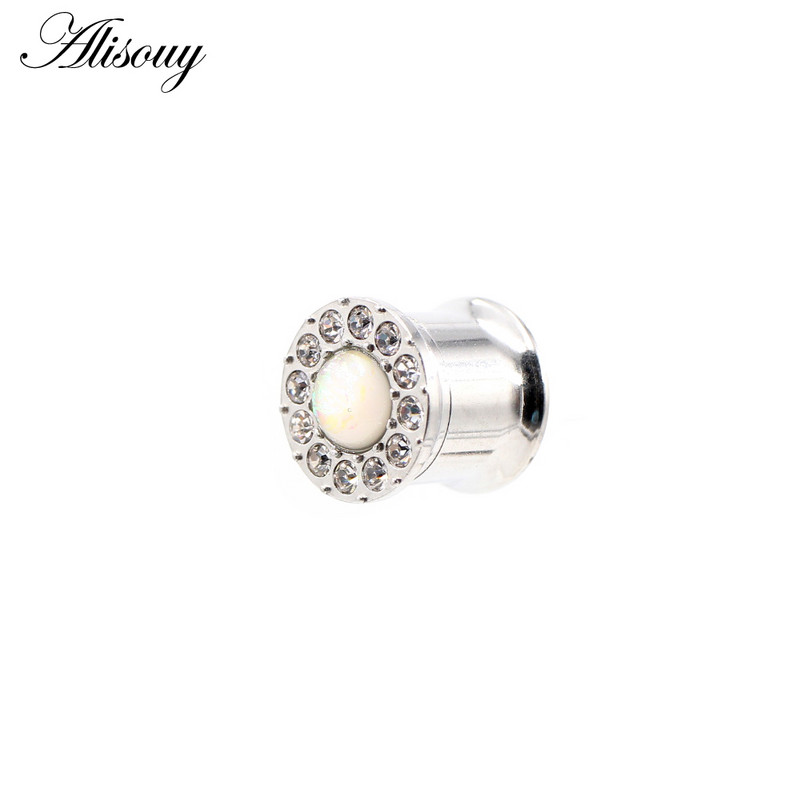 Alisouy 2 buc 6-25 mm din oțel inoxidabil opal zircon tunel pentru urechi dopuri de expansiune pentru carne, calibre, cercei, piercing, bijuterii pentru corp