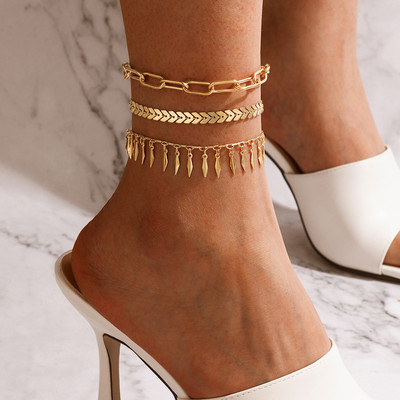 Tocona 3db/szett Boho Leaf Gold bokalánc Női Ötvözet Fém Bojttalp Chian Barefoot Szandál Ékszer Kiegészítők 18045