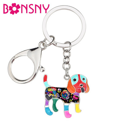 Bonsny emalio lydinio Happy Beagle Dog Raktų pakabukai Raktų pakabukai Naujiena Gyvūnų papuošalai Moterims Mergaičių krepšys Automobilinis pakabukas Karštas