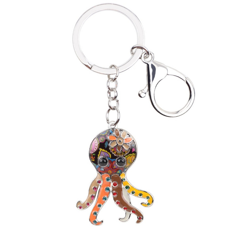 Bonsny Emajl Metalni privjesak za ključeve Octopus Privjesci Prstenje Ručna torba Torba Privjesci Modni Ocean Životinjski Nakit Za Žene Djevojke Poklon Party