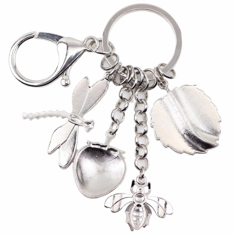Bonsny Alloy Bee Strawberry Dragonfly Leaf Kulcstartó Kulcstartó Gyűrűk Újdonság Ékszer Női Lányoknak Kézitáska Autós Bűvész Ajándék Új